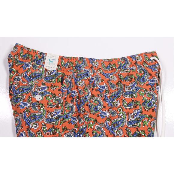 J.Crew Mens Swimwear Orange Green Blue Paisley Shorts 6" Inseam Medium - Picture 3 of 6